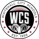 Whitehall City Schools logo featuring ram head and WCS acronym, establ